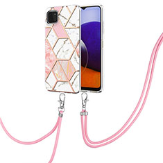 Coque Silicone Motif Fantaisie Souple Couleur Unie Etui Housse avec Laniere Strap Y01B pour Samsung Galaxy A22s 5G Rose