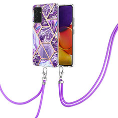 Coque Silicone Motif Fantaisie Souple Couleur Unie Etui Housse avec Laniere Strap Y01B pour Samsung Galaxy A24 4G Violet