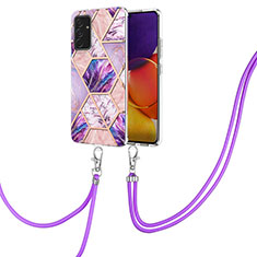 Coque Silicone Motif Fantaisie Souple Couleur Unie Etui Housse avec Laniere Strap Y01B pour Samsung Galaxy A24 4G Violet Clair