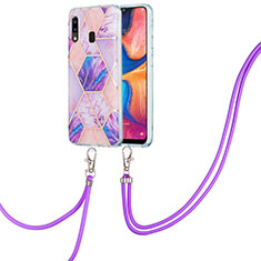 Coque Silicone Motif Fantaisie Souple Couleur Unie Etui Housse avec Laniere Strap Y01B pour Samsung Galaxy A30 Violet Clair