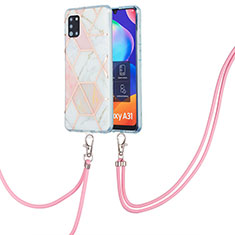 Coque Silicone Motif Fantaisie Souple Couleur Unie Etui Housse avec Laniere Strap Y01B pour Samsung Galaxy A31 Rose