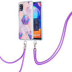 Coque Silicone Motif Fantaisie Souple Couleur Unie Etui Housse avec Laniere Strap Y01B pour Samsung Galaxy A31 Violet Clair