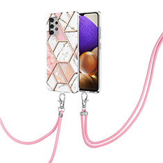 Coque Silicone Motif Fantaisie Souple Couleur Unie Etui Housse avec Laniere Strap Y01B pour Samsung Galaxy A32 4G Rose