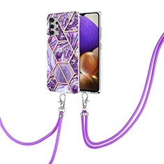 Coque Silicone Motif Fantaisie Souple Couleur Unie Etui Housse avec Laniere Strap Y01B pour Samsung Galaxy A32 5G Violet
