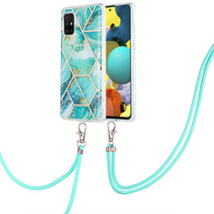 Coque Silicone Motif Fantaisie Souple Couleur Unie Etui Housse avec Laniere Strap Y01B pour Samsung Galaxy A51 5G Pastel Vert