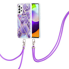 Coque Silicone Motif Fantaisie Souple Couleur Unie Etui Housse avec Laniere Strap Y01B pour Samsung Galaxy A52 4G Violet