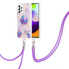 Coque Silicone Motif Fantaisie Souple Couleur Unie Etui Housse avec Laniere Strap Y01B pour Samsung Galaxy A52 5G Violet Clair