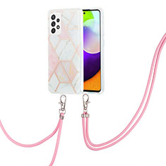 Coque Silicone Motif Fantaisie Souple Couleur Unie Etui Housse avec Laniere Strap Y01B pour Samsung Galaxy A52s 5G Rose