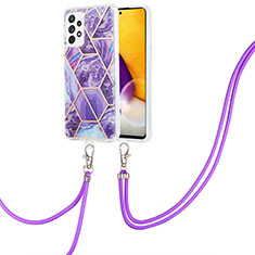 Coque Silicone Motif Fantaisie Souple Couleur Unie Etui Housse avec Laniere Strap Y01B pour Samsung Galaxy A53 5G Violet