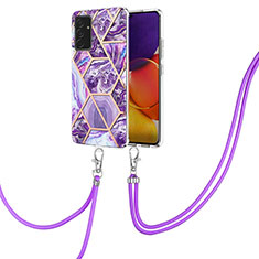 Coque Silicone Motif Fantaisie Souple Couleur Unie Etui Housse avec Laniere Strap Y01B pour Samsung Galaxy A82 5G Violet