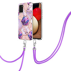 Coque Silicone Motif Fantaisie Souple Couleur Unie Etui Housse avec Laniere Strap Y01B pour Samsung Galaxy F02S SM-E025F Violet Clair