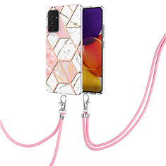 Coque Silicone Motif Fantaisie Souple Couleur Unie Etui Housse avec Laniere Strap Y01B pour Samsung Galaxy F34 5G Rose