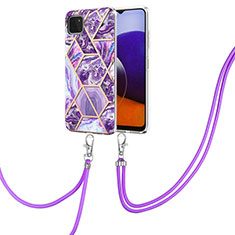 Coque Silicone Motif Fantaisie Souple Couleur Unie Etui Housse avec Laniere Strap Y01B pour Samsung Galaxy F42 5G Violet