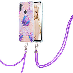 Coque Silicone Motif Fantaisie Souple Couleur Unie Etui Housse avec Laniere Strap Y01B pour Samsung Galaxy M11 Violet Clair