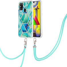 Coque Silicone Motif Fantaisie Souple Couleur Unie Etui Housse avec Laniere Strap Y01B pour Samsung Galaxy M21s Vert