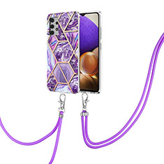 Coque Silicone Motif Fantaisie Souple Couleur Unie Etui Housse avec Laniere Strap Y01B pour Samsung Galaxy M32 5G Violet