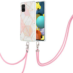 Coque Silicone Motif Fantaisie Souple Couleur Unie Etui Housse avec Laniere Strap Y01B pour Samsung Galaxy M40S Rose