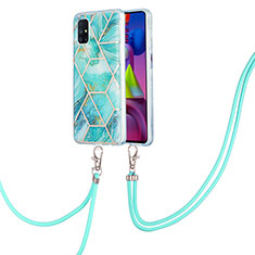 Coque Silicone Motif Fantaisie Souple Couleur Unie Etui Housse avec Laniere Strap Y01B pour Samsung Galaxy M51 Pastel Vert