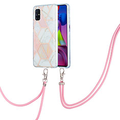 Coque Silicone Motif Fantaisie Souple Couleur Unie Etui Housse avec Laniere Strap Y01B pour Samsung Galaxy M51 Rose