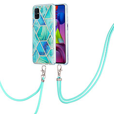 Coque Silicone Motif Fantaisie Souple Couleur Unie Etui Housse avec Laniere Strap Y01B pour Samsung Galaxy M51 Vert