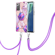 Coque Silicone Motif Fantaisie Souple Couleur Unie Etui Housse avec Laniere Strap Y01B pour Samsung Galaxy Note 20 5G Violet Clair