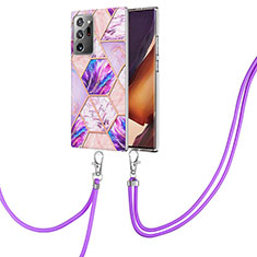 Coque Silicone Motif Fantaisie Souple Couleur Unie Etui Housse avec Laniere Strap Y01B pour Samsung Galaxy Note 20 Ultra 5G Violet Clair