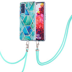 Coque Silicone Motif Fantaisie Souple Couleur Unie Etui Housse avec Laniere Strap Y01B pour Samsung Galaxy S20 FE 4G Vert