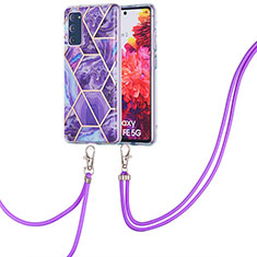 Coque Silicone Motif Fantaisie Souple Couleur Unie Etui Housse avec Laniere Strap Y01B pour Samsung Galaxy S20 FE 4G Violet