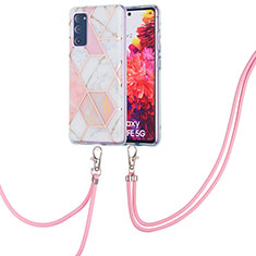 Coque Silicone Motif Fantaisie Souple Couleur Unie Etui Housse avec Laniere Strap Y01B pour Samsung Galaxy S20 Lite 5G Rose