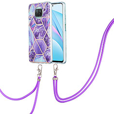 Coque Silicone Motif Fantaisie Souple Couleur Unie Etui Housse avec Laniere Strap Y01B pour Xiaomi Mi 10i 5G Violet