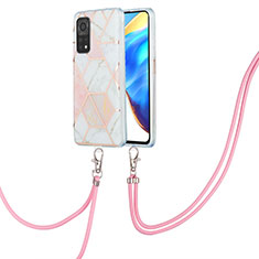 Coque Silicone Motif Fantaisie Souple Couleur Unie Etui Housse avec Laniere Strap Y01B pour Xiaomi Mi 10T 5G Rose