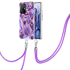 Coque Silicone Motif Fantaisie Souple Couleur Unie Etui Housse avec Laniere Strap Y01B pour Xiaomi Mi 11T 5G Violet