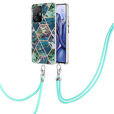 Coque Silicone Motif Fantaisie Souple Couleur Unie Etui Housse avec Laniere Strap Y01B pour Xiaomi Mi 11T Pro 5G Vert Nuit
