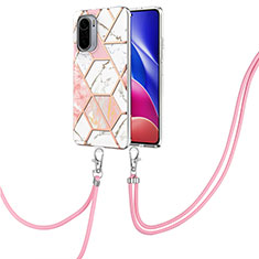 Coque Silicone Motif Fantaisie Souple Couleur Unie Etui Housse avec Laniere Strap Y01B pour Xiaomi Poco F3 5G Rose