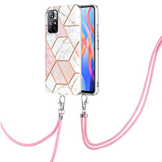 Coque Silicone Motif Fantaisie Souple Couleur Unie Etui Housse avec Laniere Strap Y01B pour Xiaomi Poco M4 Pro 5G Rose