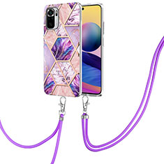 Coque Silicone Motif Fantaisie Souple Couleur Unie Etui Housse avec Laniere Strap Y01B pour Xiaomi Poco M5S Violet Clair