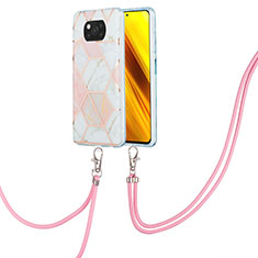 Coque Silicone Motif Fantaisie Souple Couleur Unie Etui Housse avec Laniere Strap Y01B pour Xiaomi Poco X3 NFC Rose