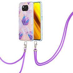 Coque Silicone Motif Fantaisie Souple Couleur Unie Etui Housse avec Laniere Strap Y01B pour Xiaomi Poco X3 NFC Violet Clair