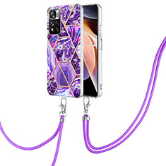 Coque Silicone Motif Fantaisie Souple Couleur Unie Etui Housse avec Laniere Strap Y01B pour Xiaomi Poco X4 NFC Violet