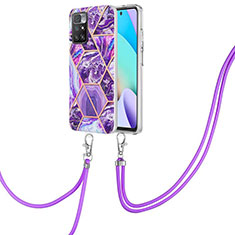 Coque Silicone Motif Fantaisie Souple Couleur Unie Etui Housse avec Laniere Strap Y01B pour Xiaomi Redmi 10 4G Violet