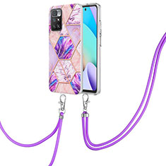 Coque Silicone Motif Fantaisie Souple Couleur Unie Etui Housse avec Laniere Strap Y01B pour Xiaomi Redmi 10 4G Violet Clair