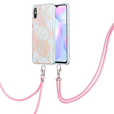 Coque Silicone Motif Fantaisie Souple Couleur Unie Etui Housse avec Laniere Strap Y01B pour Xiaomi Redmi 9A Rose