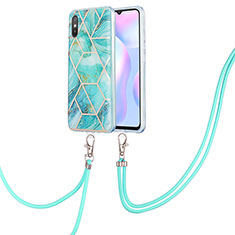 Coque Silicone Motif Fantaisie Souple Couleur Unie Etui Housse avec Laniere Strap Y01B pour Xiaomi Redmi 9AT Pastel Vert