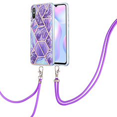 Coque Silicone Motif Fantaisie Souple Couleur Unie Etui Housse avec Laniere Strap Y01B pour Xiaomi Redmi 9i Violet