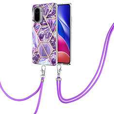 Coque Silicone Motif Fantaisie Souple Couleur Unie Etui Housse avec Laniere Strap Y01B pour Xiaomi Redmi K40 Pro 5G Violet