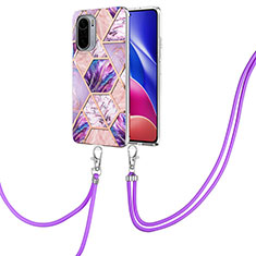 Coque Silicone Motif Fantaisie Souple Couleur Unie Etui Housse avec Laniere Strap Y01B pour Xiaomi Redmi K40 Pro 5G Violet Clair