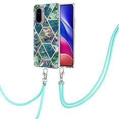 Coque Silicone Motif Fantaisie Souple Couleur Unie Etui Housse avec Laniere Strap Y01B pour Xiaomi Redmi K40 Pro+ Plus 5G Vert Nuit