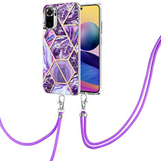 Coque Silicone Motif Fantaisie Souple Couleur Unie Etui Housse avec Laniere Strap Y01B pour Xiaomi Redmi Note 10 4G Violet