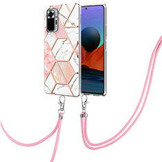 Coque Silicone Motif Fantaisie Souple Couleur Unie Etui Housse avec Laniere Strap Y01B pour Xiaomi Redmi Note 10 Pro 4G Rose