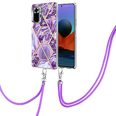 Coque Silicone Motif Fantaisie Souple Couleur Unie Etui Housse avec Laniere Strap Y01B pour Xiaomi Redmi Note 10 Pro Max Violet